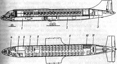 Компоновка первого опытного самолета Ил-18 на 75 пассажирских мест с двигателями НК-4